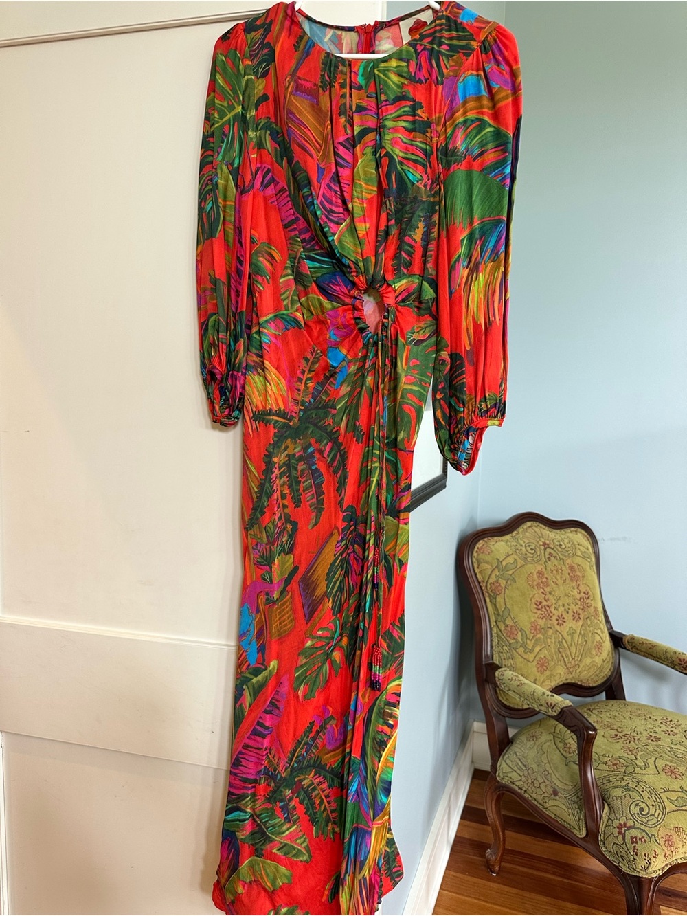 FARM Rio Multicolor Tropical Print Long Dress in Red